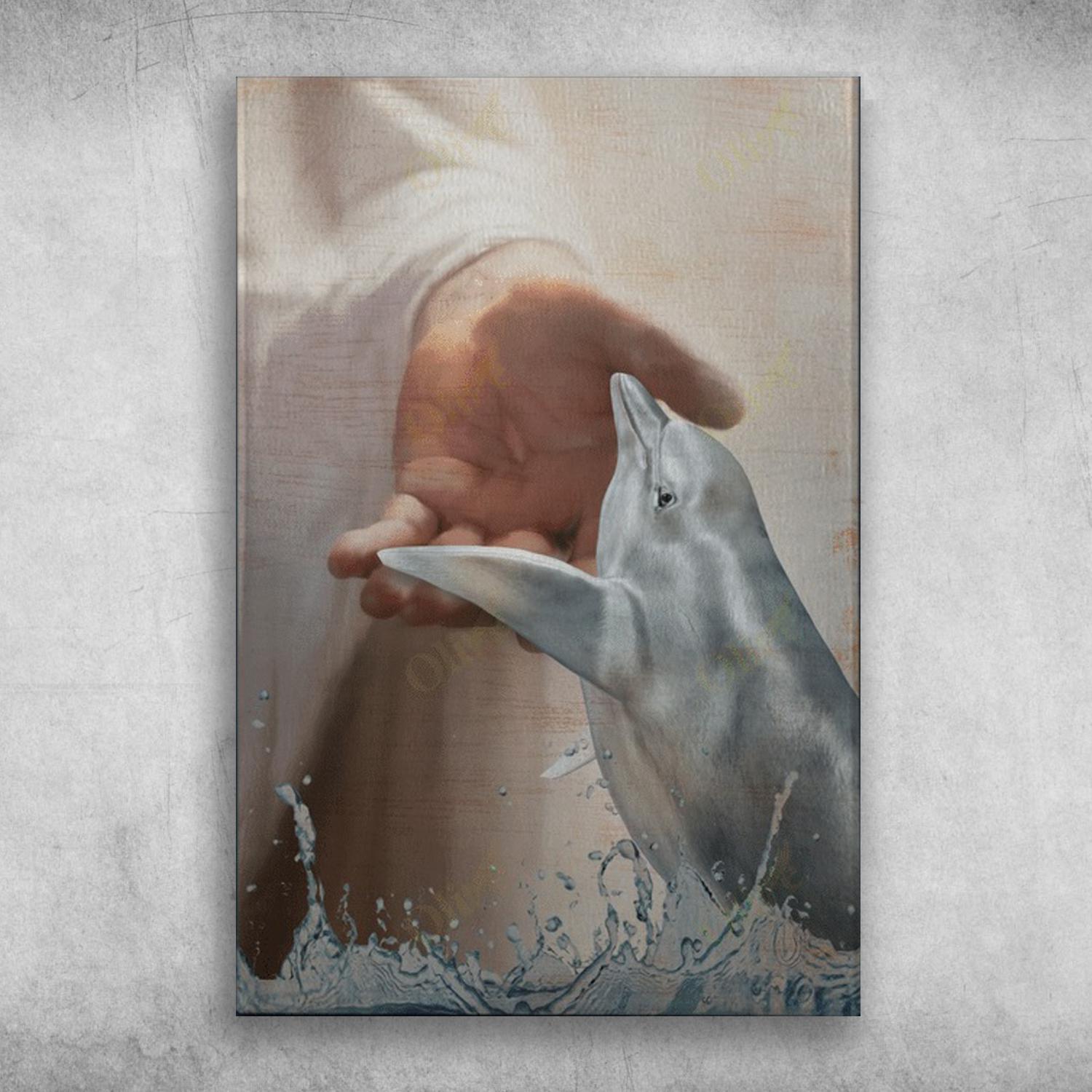 God Hand And Dolphin Poster Print Wall Art Canvas Wall Decor