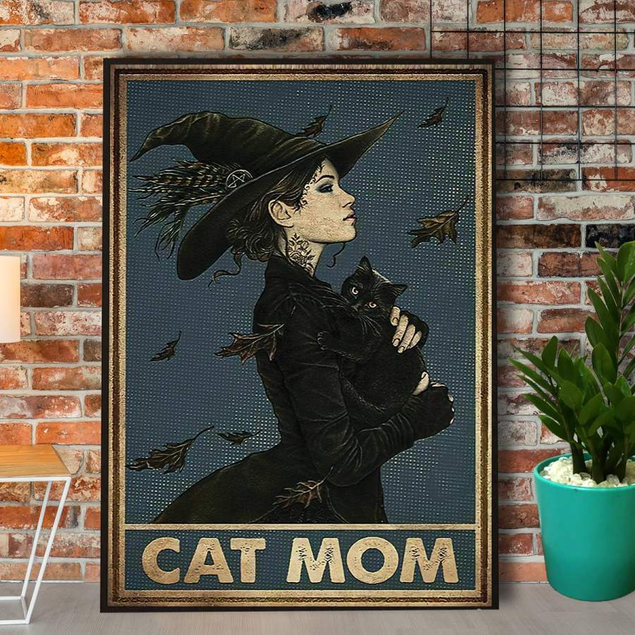 Witch halloween gift black cat lovers cat mom poster no frame/ wrapped canvas full size