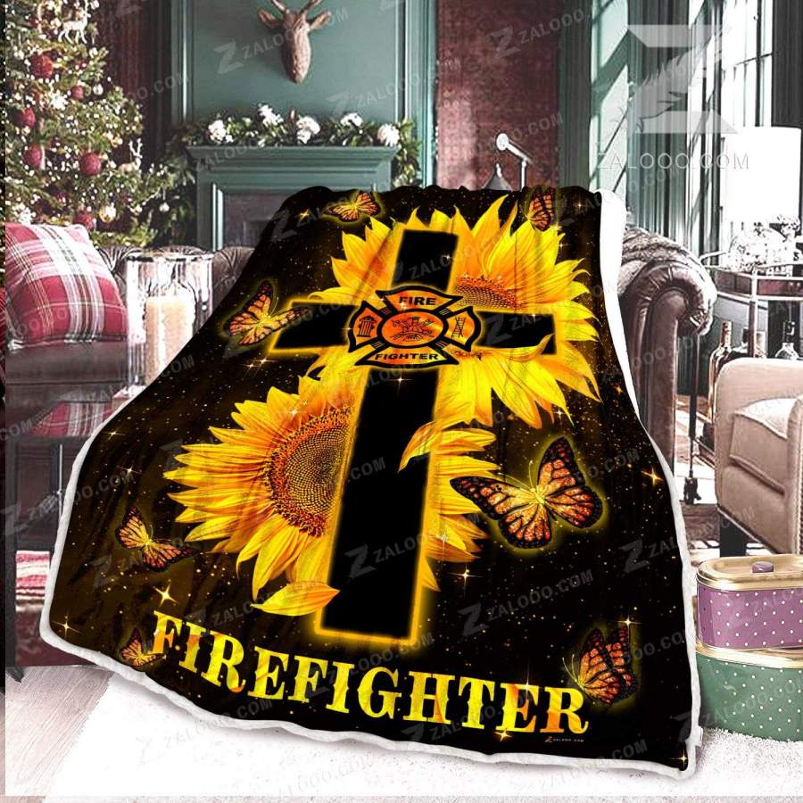 Zalooo – Custom Fleece Blanket – FIREFIGHTER – Sunflower and God