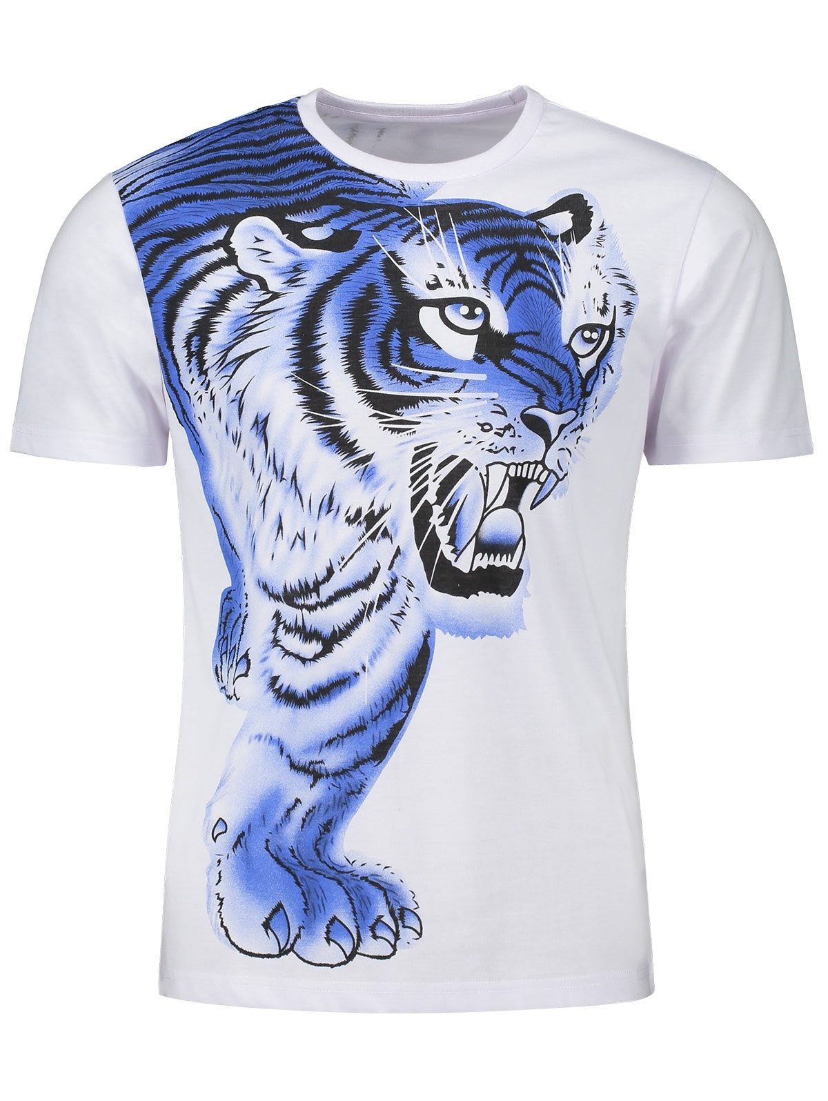 Tiger Print Round Neck Short Sleeve T-Shirt 3522