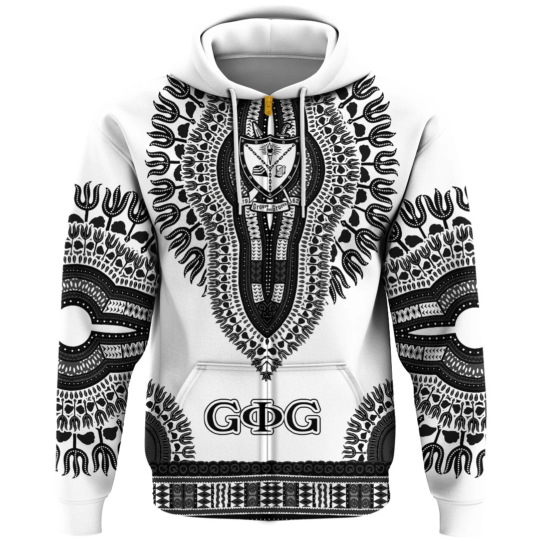 Africa Zone Hoodie – Groove Phi Groove Dashiki (White) Zip Hoodie