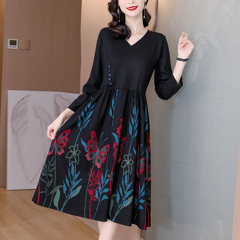 Spring/Autumn Dresses for Women 2021 Elegant Wedding Plus Size V-neck Fashion Knitted Wool A-LINE Party Dress Vestido Feminino alx