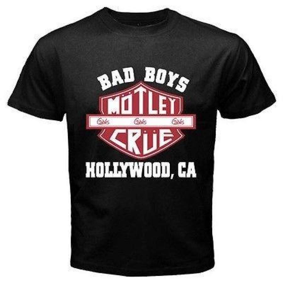 Men Hip Hop T-Shirt Motley Crue ‘Bad Boys’ Metal Rock Band Printed Black T-Shirt