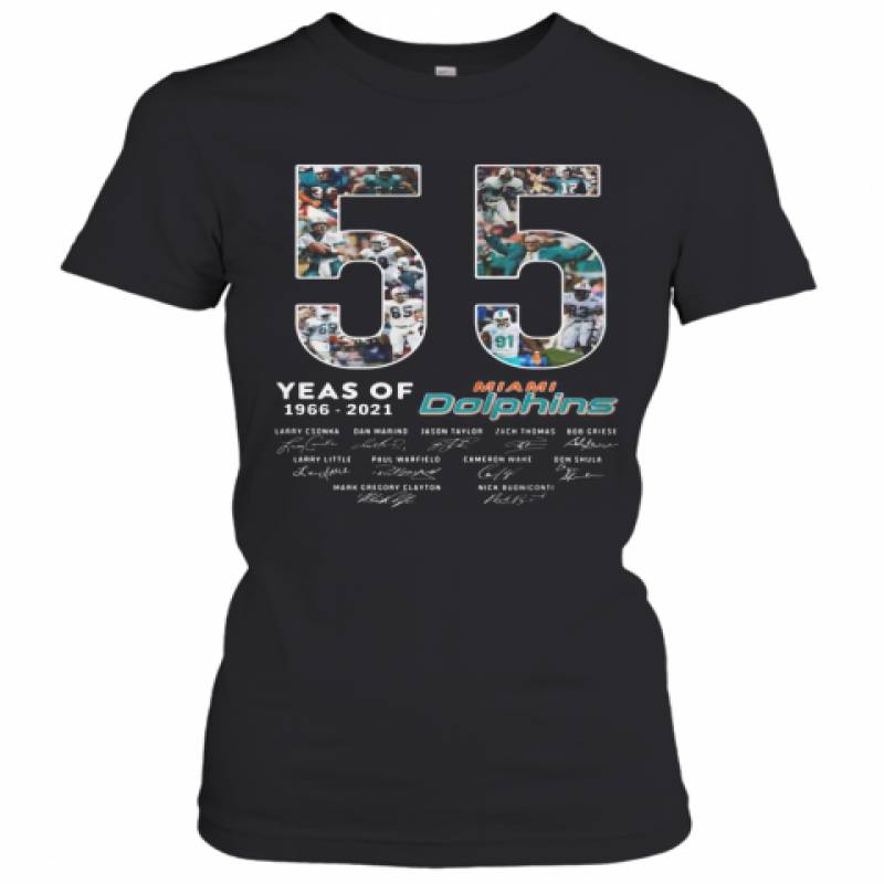 55 Years Of 1966 2021 Miami Dolphins Signatures Women's T-Shirt