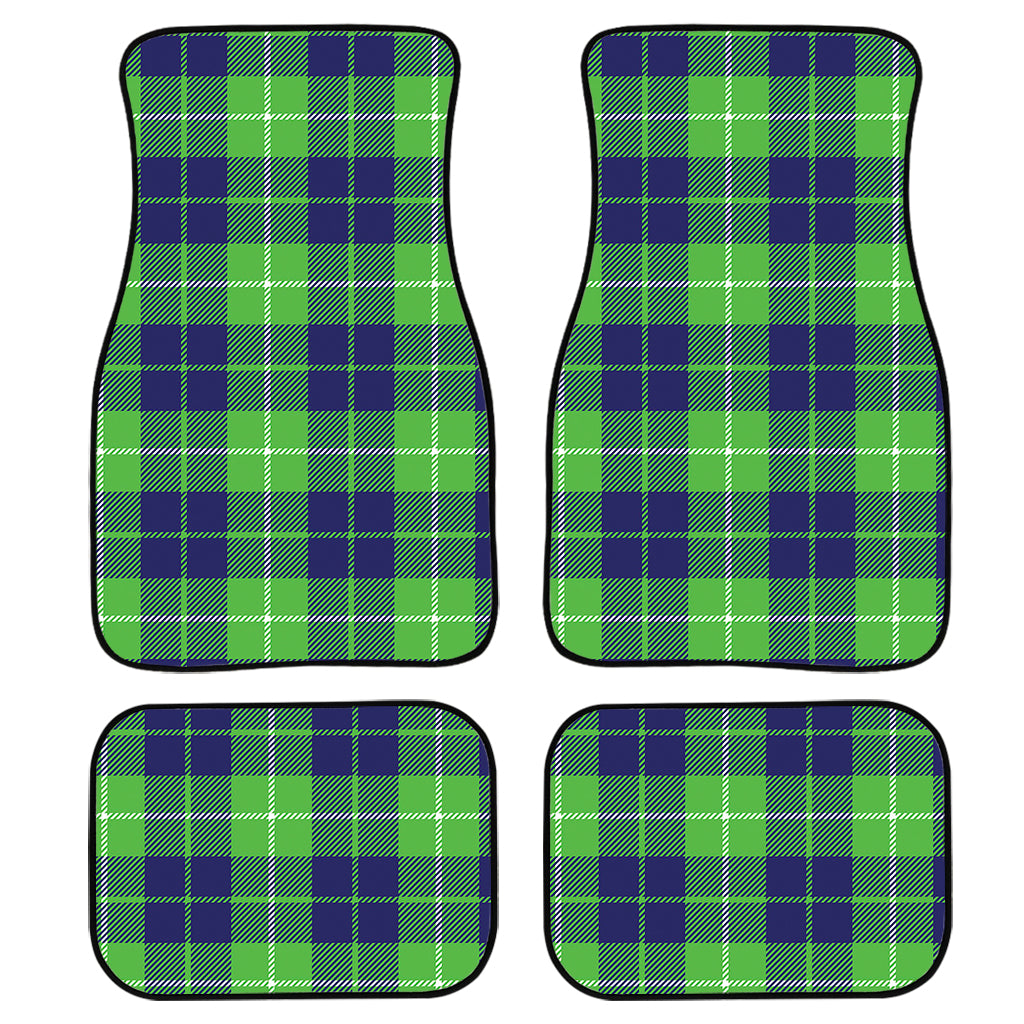 Green Blue And White Tartan Print Front And Back Car Floor Mats, Front Car Mat