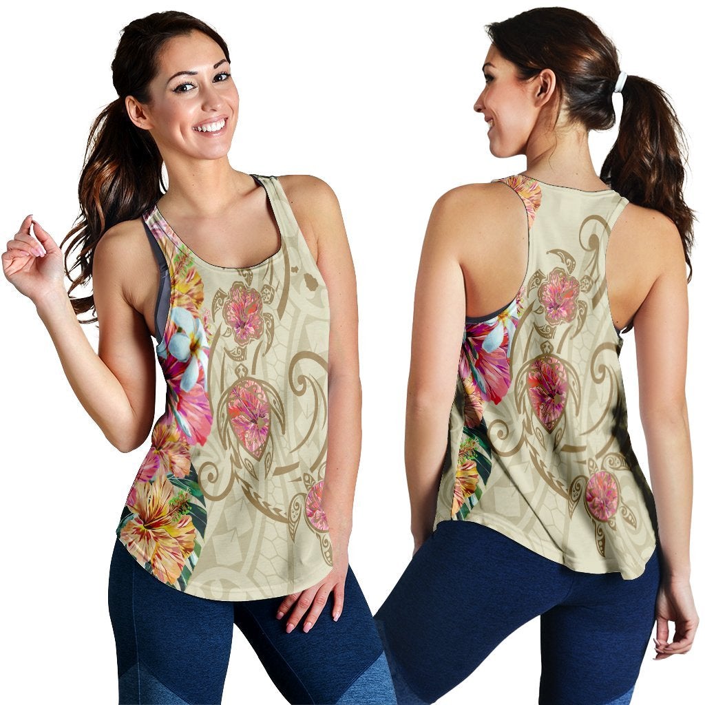 Hawaiian Triple Marble Turtle Polynesian Hibiscus Racerback Tank Benjamin Style Beige Ha94070