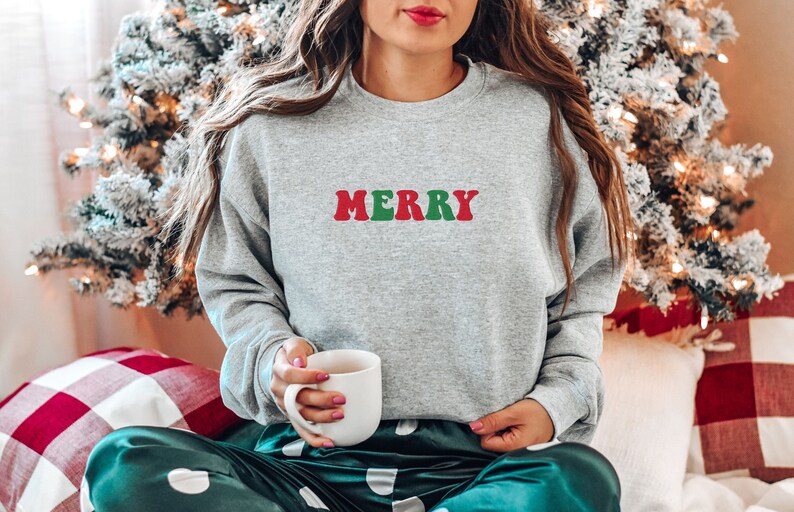 Merry Christmas Embroidered Sweatshirt 2D Crewneck Sweatshirt All Over Print Sweatshirt For Women Sweatshirt For Men Sws5405