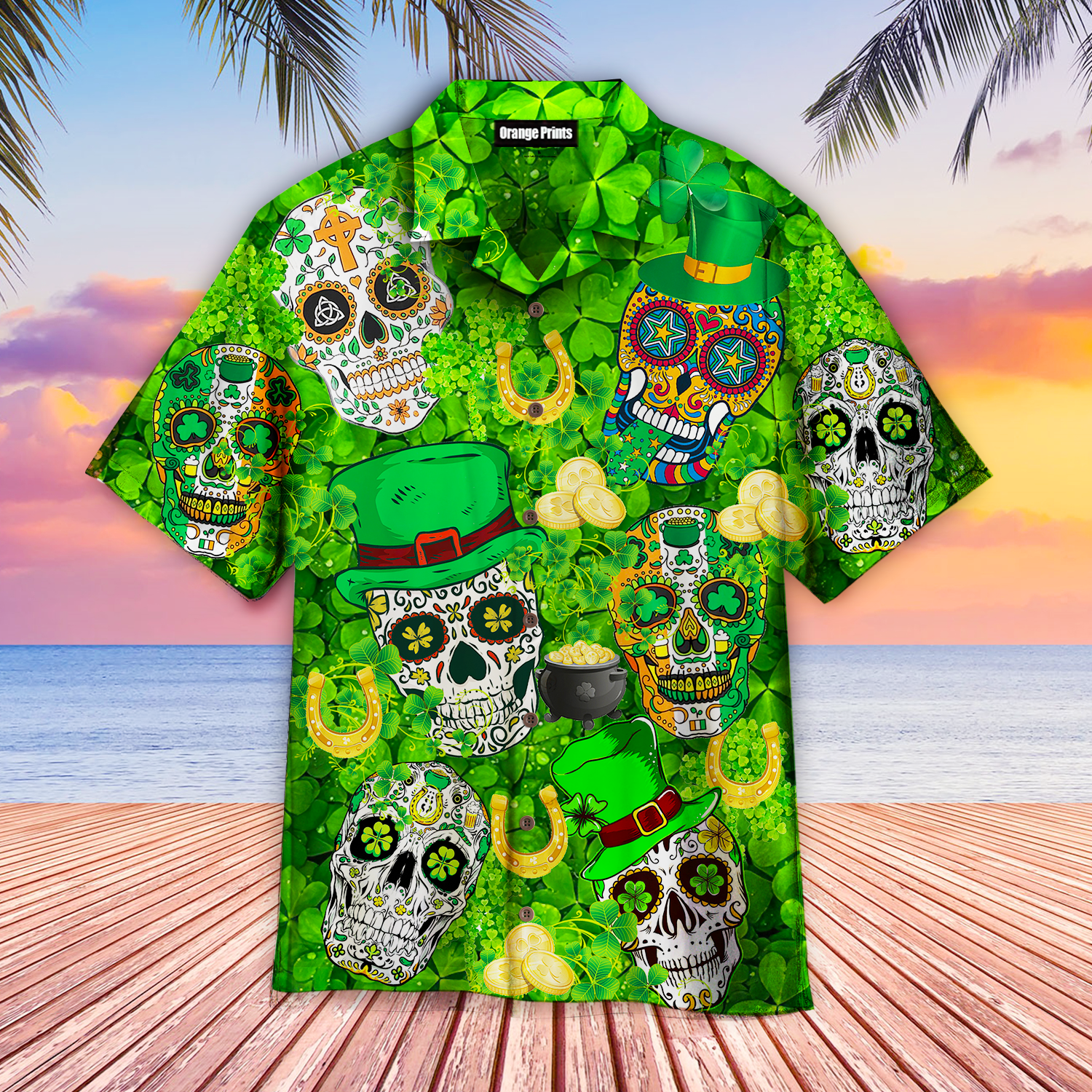 Green Sugar Skull St Patricks Day Hawaii Shirt For Men Women Adult Ha56039