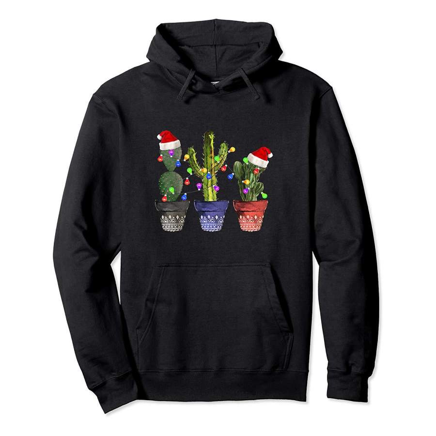 Cactus Christmas Lights Decoration Santa Hat Cactus Lovers Hoodie