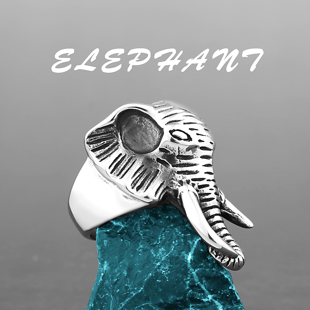 316L Stainless Steel Material Men’s Ring Animal Elephant Domineering Neo-gothic Men’s Gift Titanium Steel Ring Gift Wholesale alx