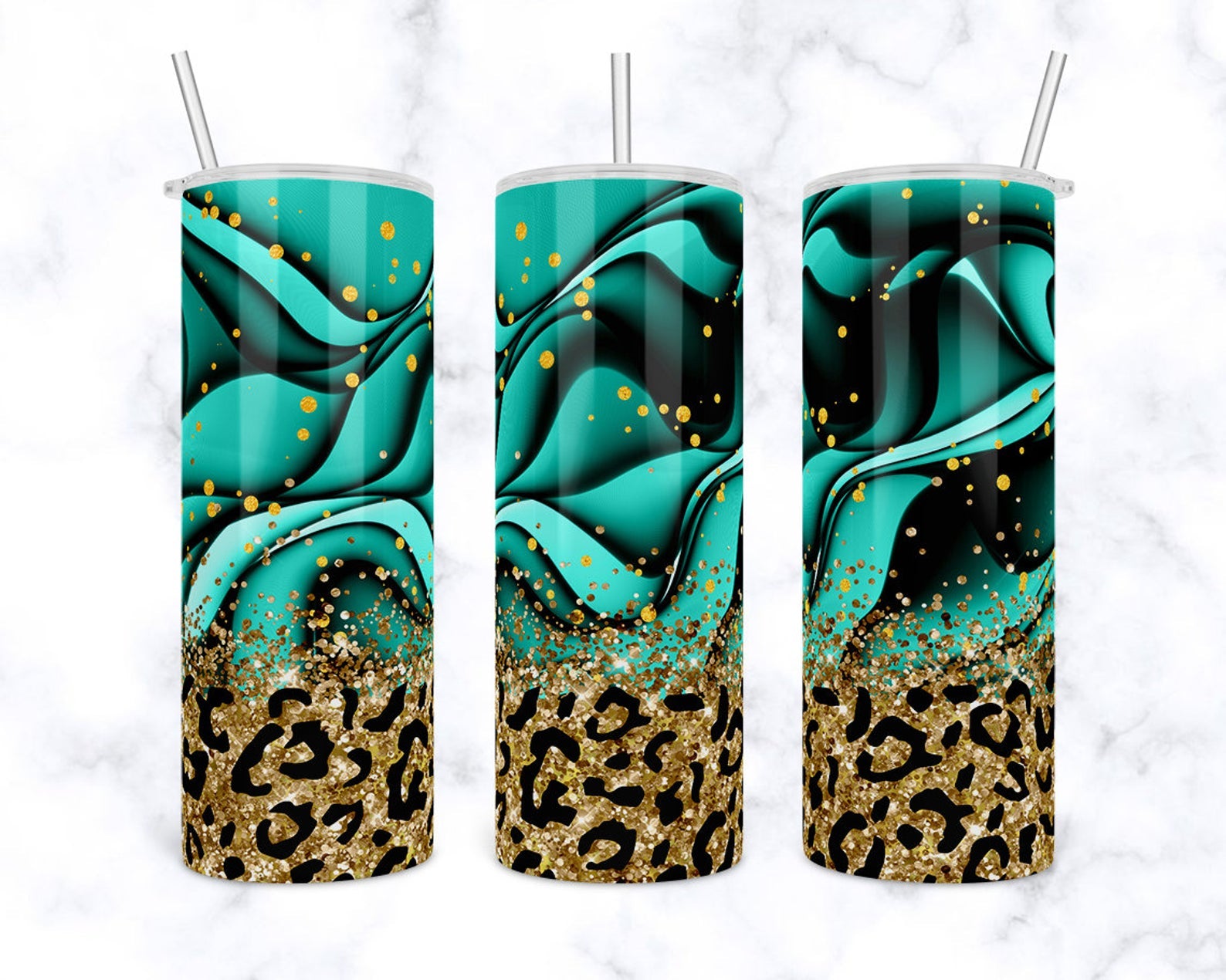 Turquoise Gold Leopard 20Oz Skinny Tumbler