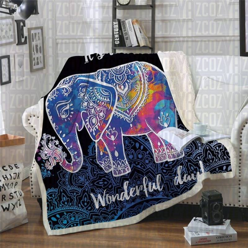 Purple Mandala Elephant CL21110731MDF Sherpa Fleece Blanket