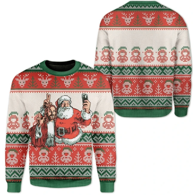 Santa And Jesus Ugly Christmas Sweater | For Men & Women | Adult | Us6127