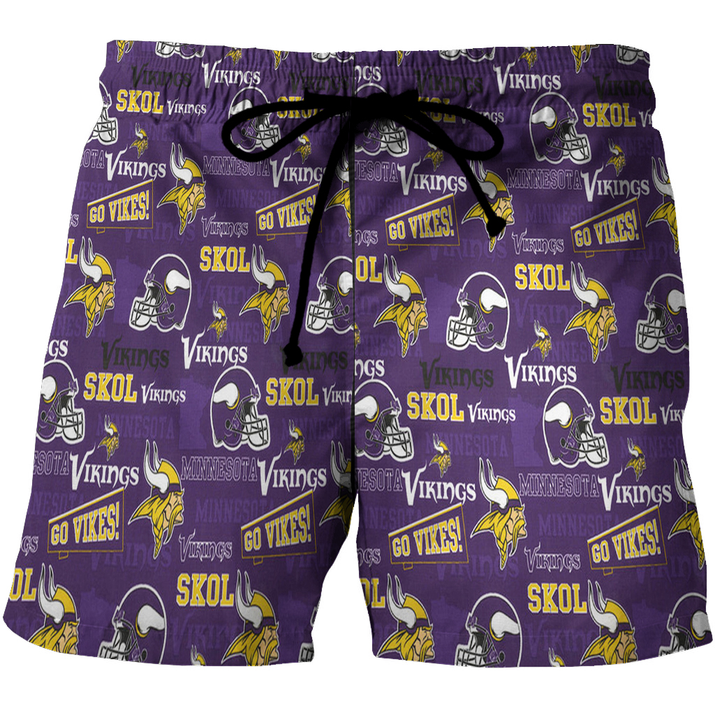 Minnesota Vikings Emblem V11 3D All Over Print Summer Beach Hawaiian Short