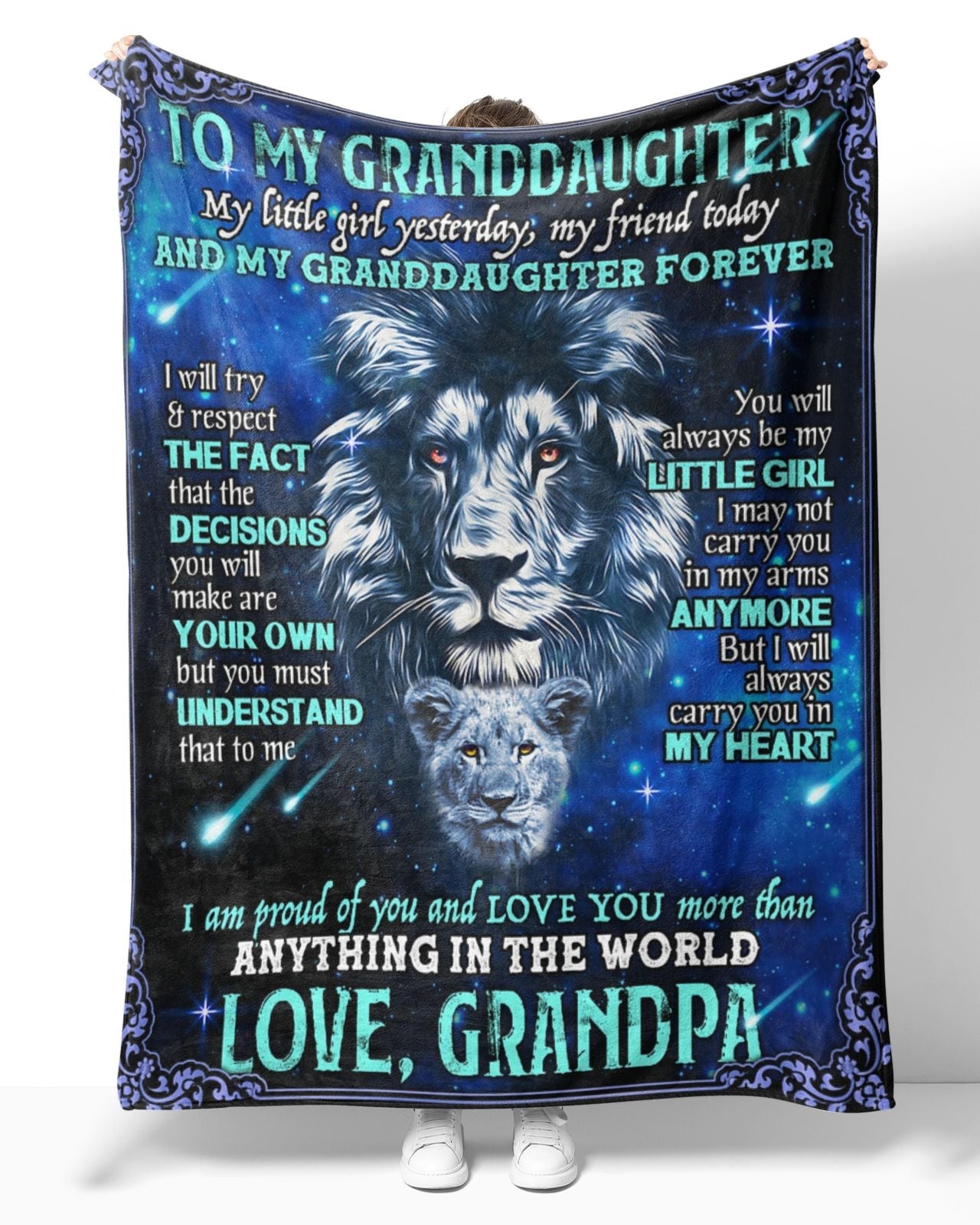 To My Granddaughter Old Lion Blanket From Grandpa, To My Granddaughter My Little Girl Yesterday My Friend Today Lion Blanket Gifts For Granddaughter