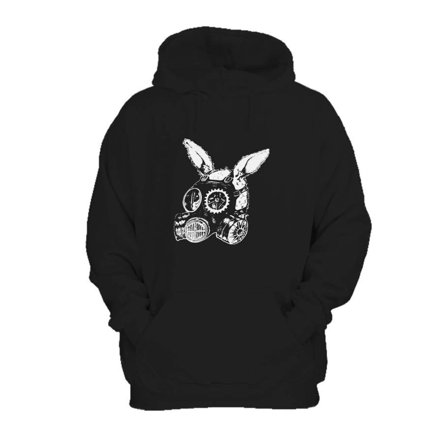 Post Apocalyptic Rabbit Original Art Bunny Steam Punk Gas Mask Watership Down Critical Eggplant Hoodie