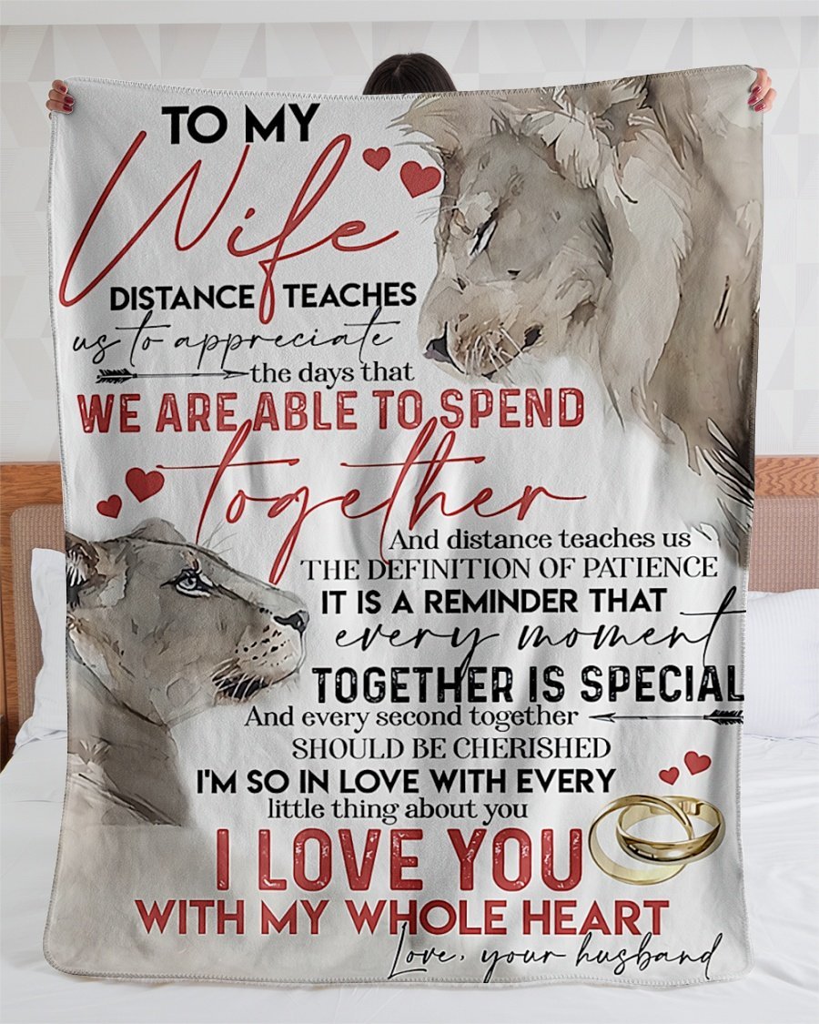 To My Wife Love You Whole Heart Lion Personalized Custom Name Text Fleece Blanket Print 3D, Unisex, Kid, Adult