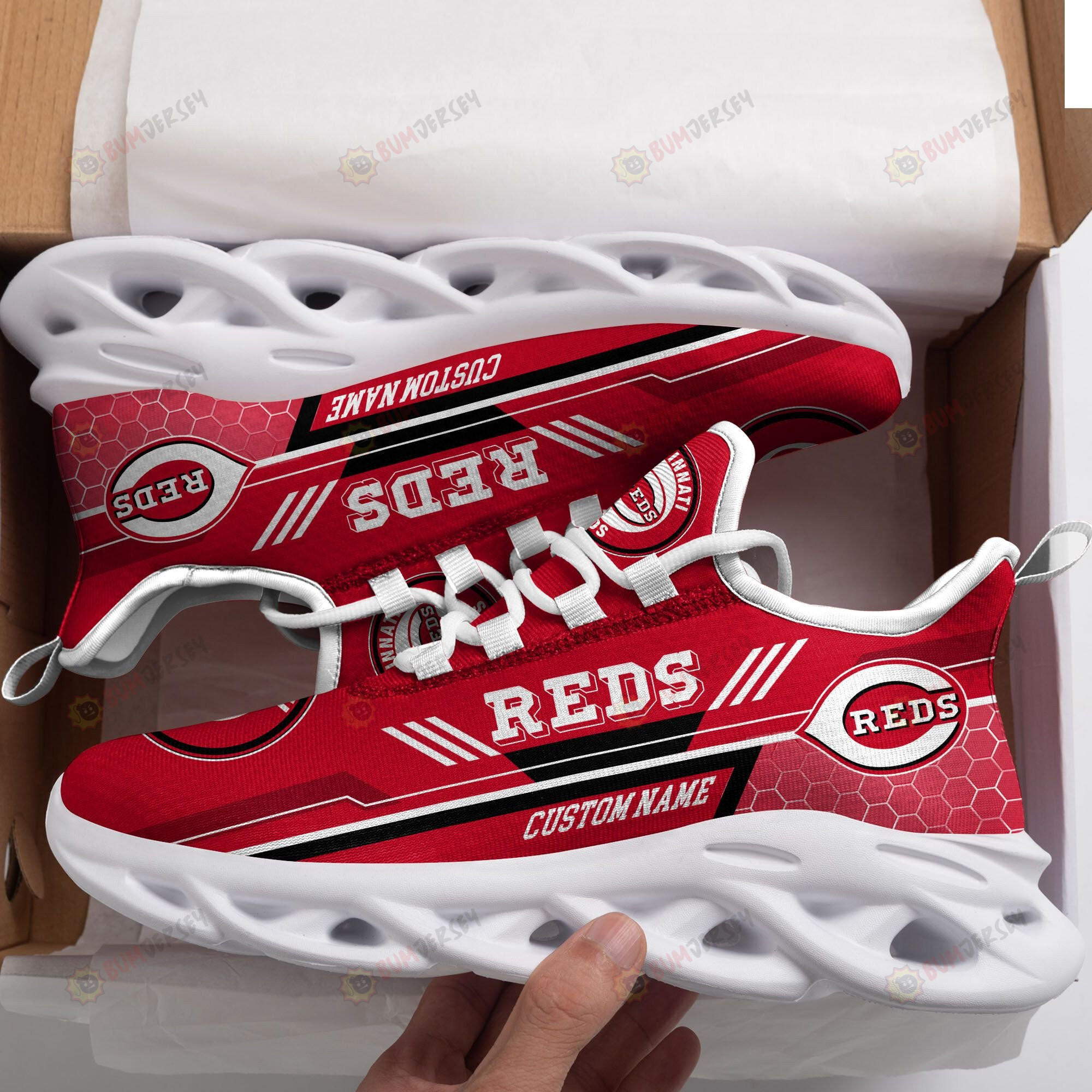 Cincinnati Reds Logo Custom Name Pattern 3D Max Soul Sneaker Shoes ...