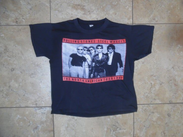 Vtg Rolling Stones Budweiser Steel Wheels Rock Band Concert Tour Black Shirt