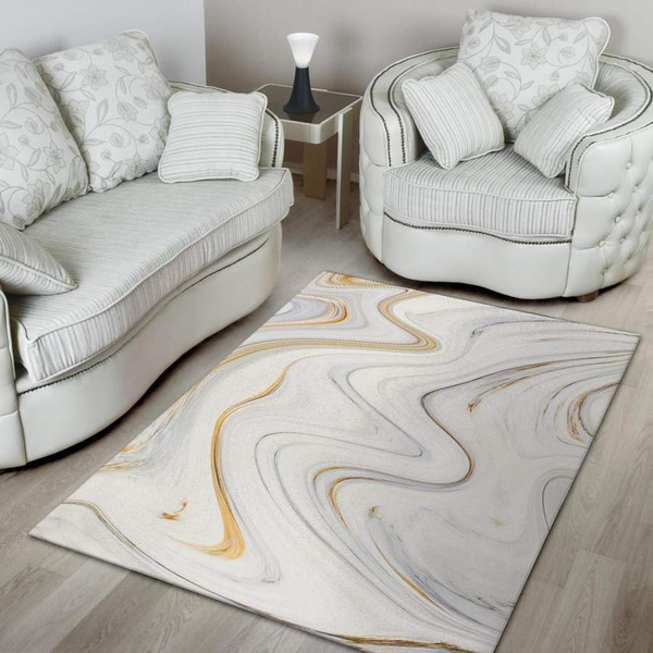 Gold White Marble Area Rug