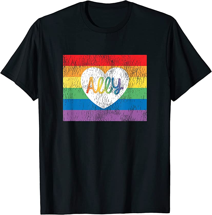 Vintage LGBTQ Gay Ally Shirt, Gay Pride Ally Rainbow T-Shirt