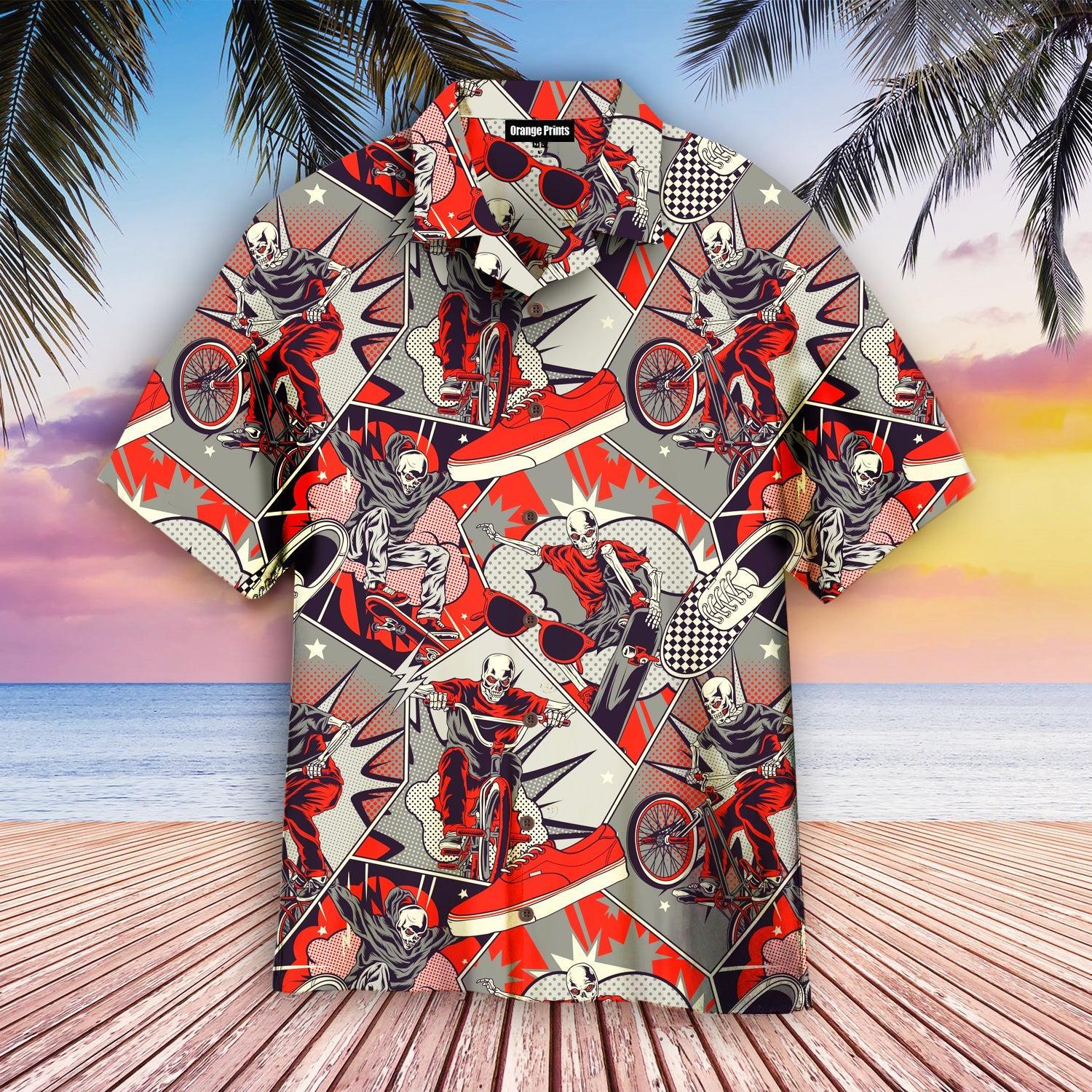 Retro Comic Skull Riding Bike Hawaii Shirt For Men Women Ha32590