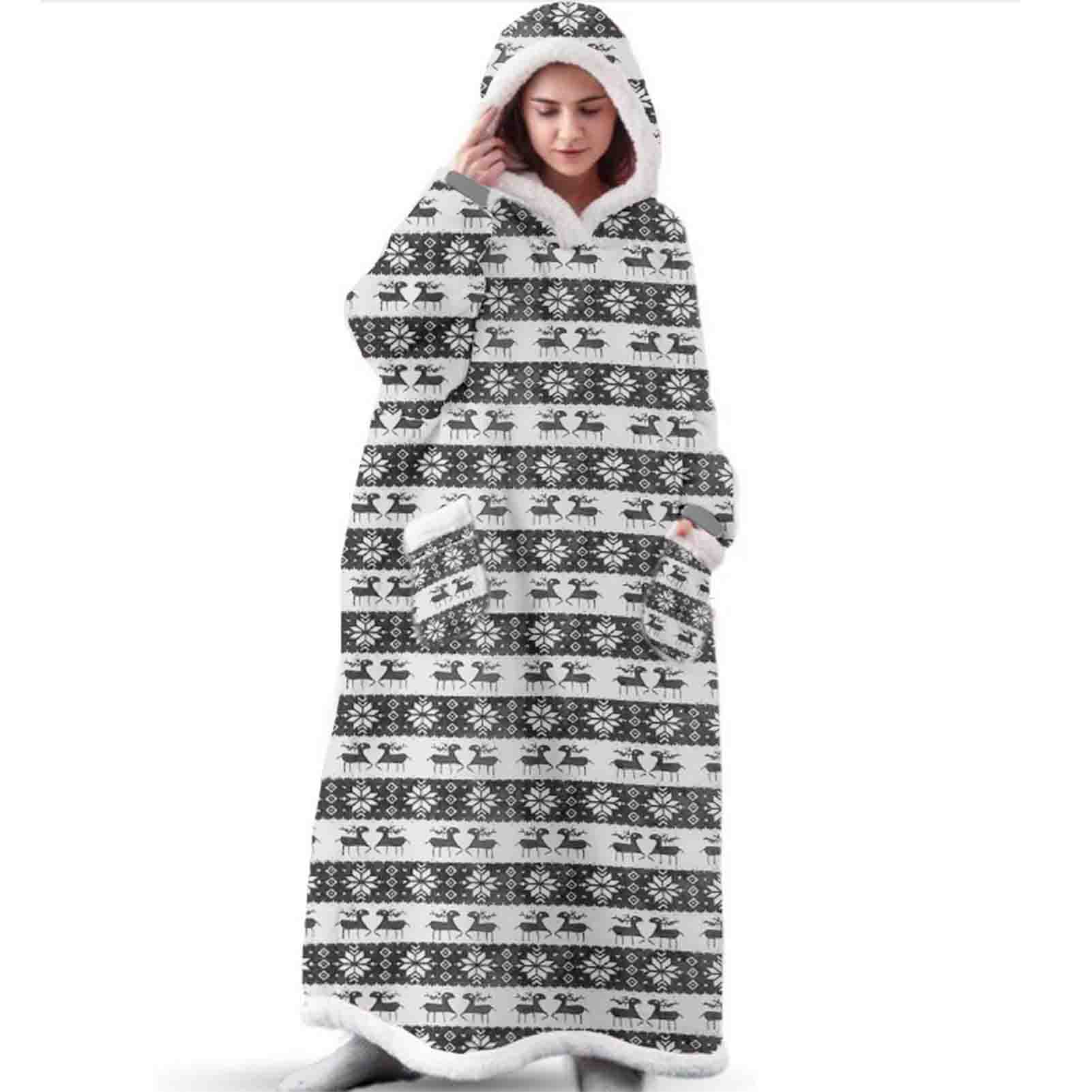 Blanket Hoodie Gifts For Women Wearable Long-Length Hooded Blanket Soft Flannel Sweatshirt Blanket With Sleeves For Adults alx