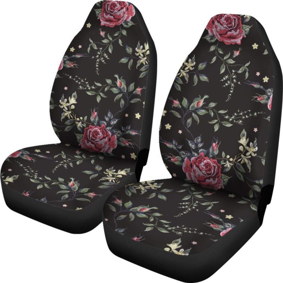 Red Rose Floral Pattern Print Universal Fit Car Seat Covers