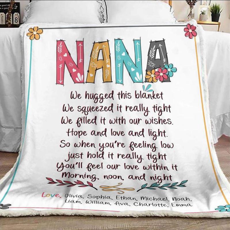 Personalized Nana Blanket, Nana Blanket With Grandkids Names, Nana We Hugged This Blanket