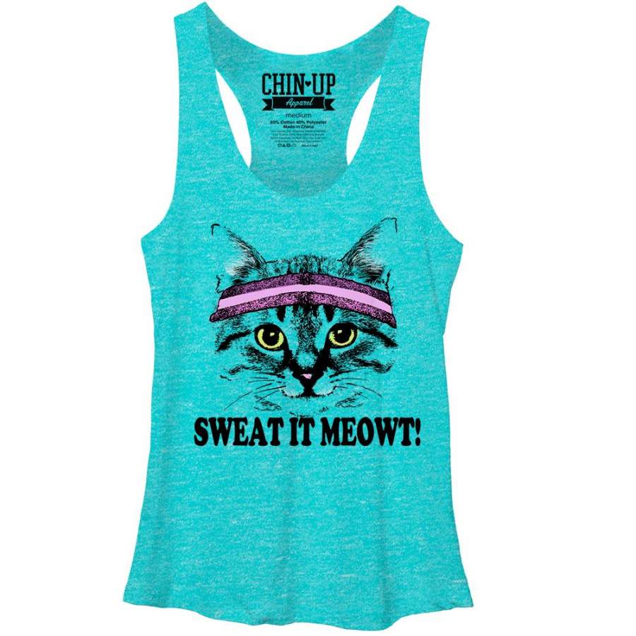 CHIN UP Women’s Sweat it Meowt  Racerback Tank Tahiti Blue