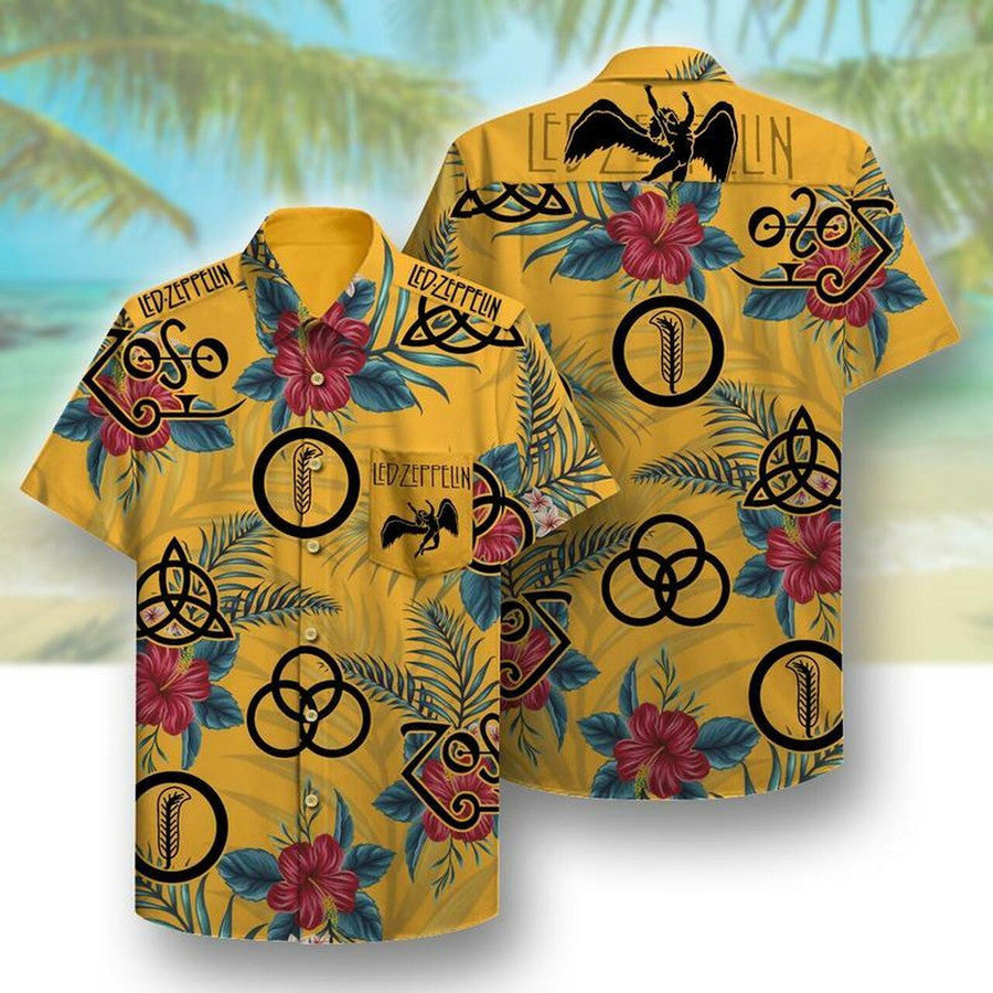 [Custom] Led Zeppelin Rock Band Floral Aloha Hawaiian Shirt Summer Vacation