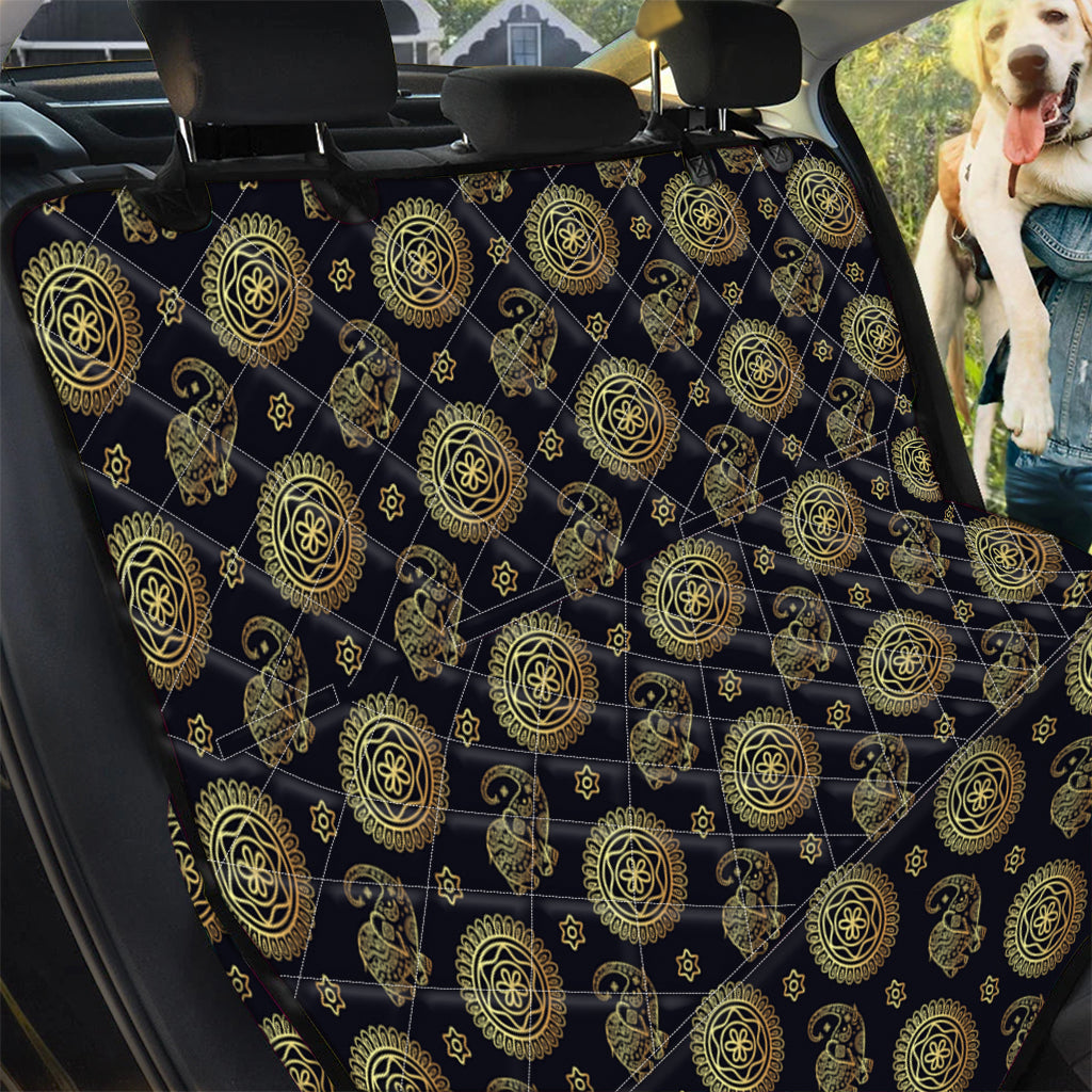 Blue And Gold Tribal Elephant Print Pet Car Back Seat Cover