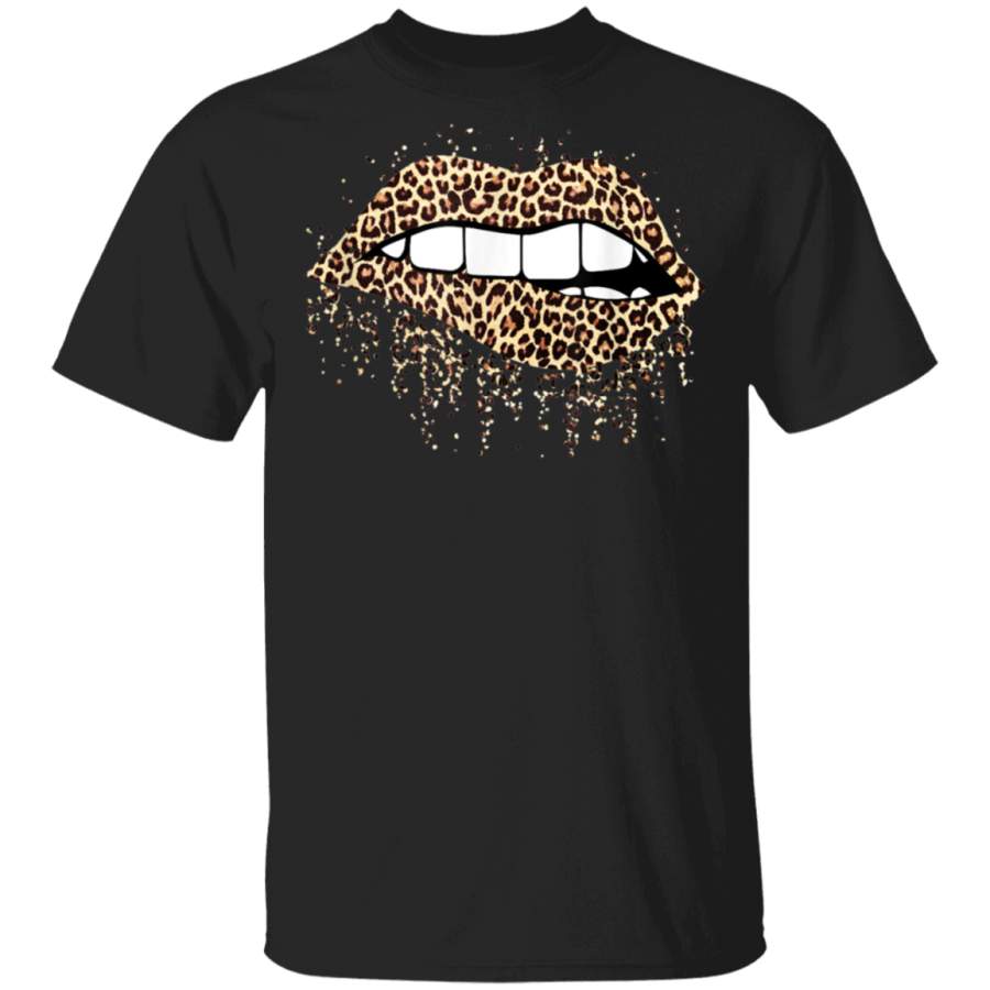 Cool Lips Bite Kiss Me Leopard Print Cheetah- Valentines G500 Gildan 5.3 oz. T-Shirt