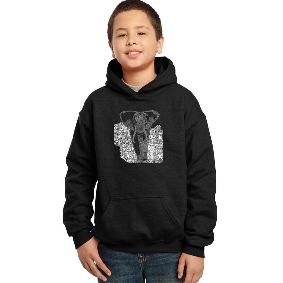 LA Pop Art Boy’s Word Art Hooded Sweatshirt – ELEPHANT