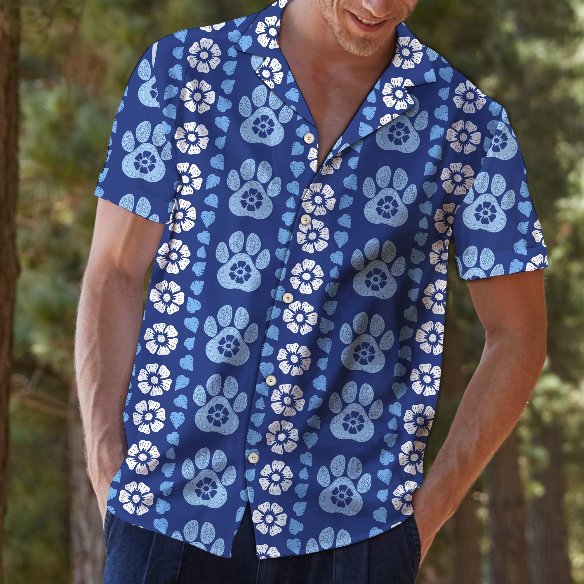 Paw Blue Floral Hawaii Shirt For Hawaii Aloha Ha8054