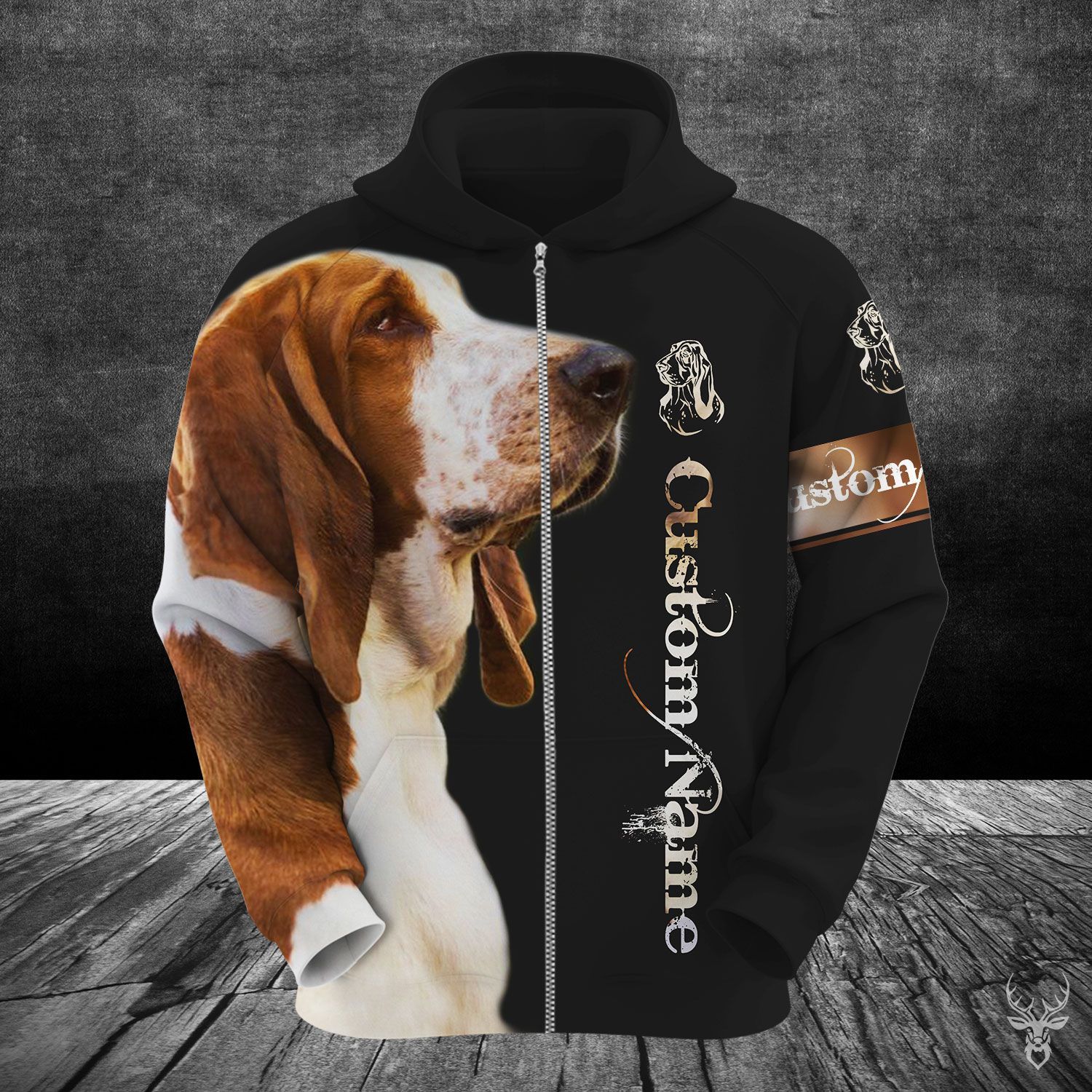 Basset Hound Custom Name Hoodie QQ NXD012009M94NM