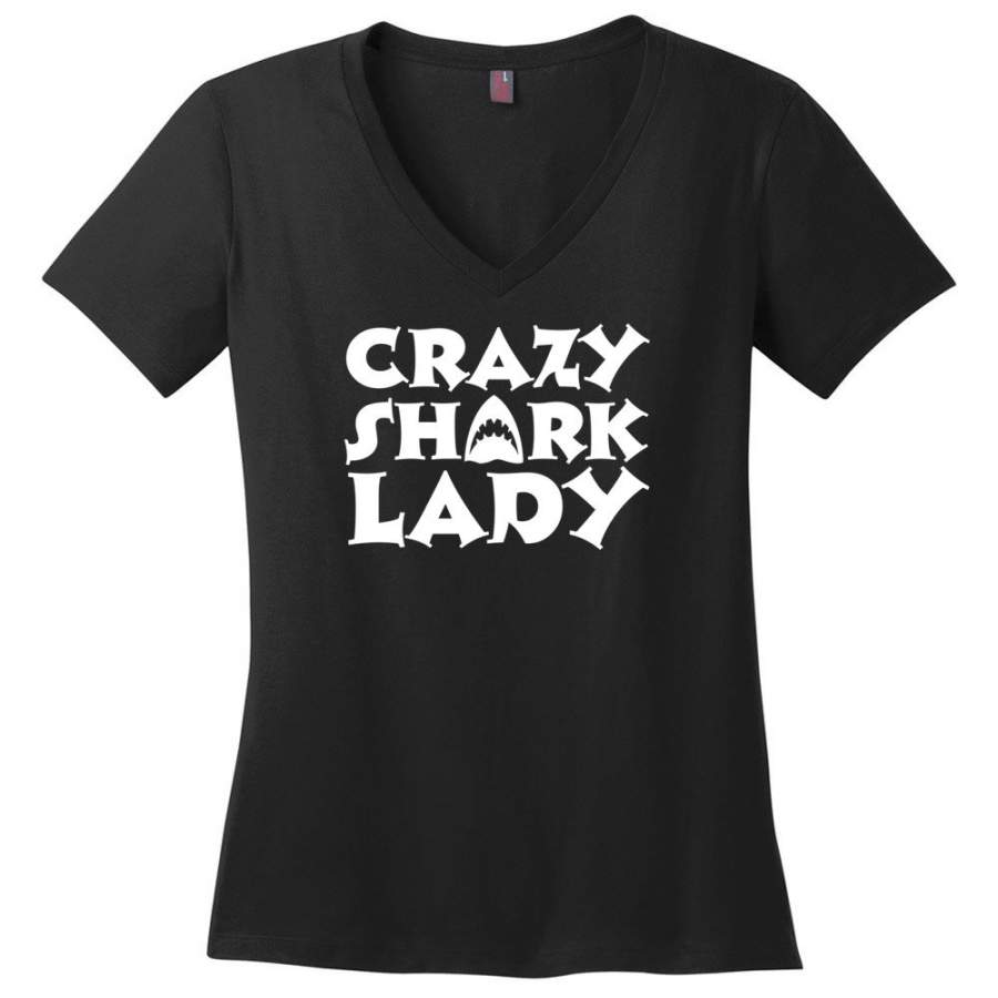 Crazy Shark Lady Funny Shark Girls Lady Woman – Ladies V-Neck