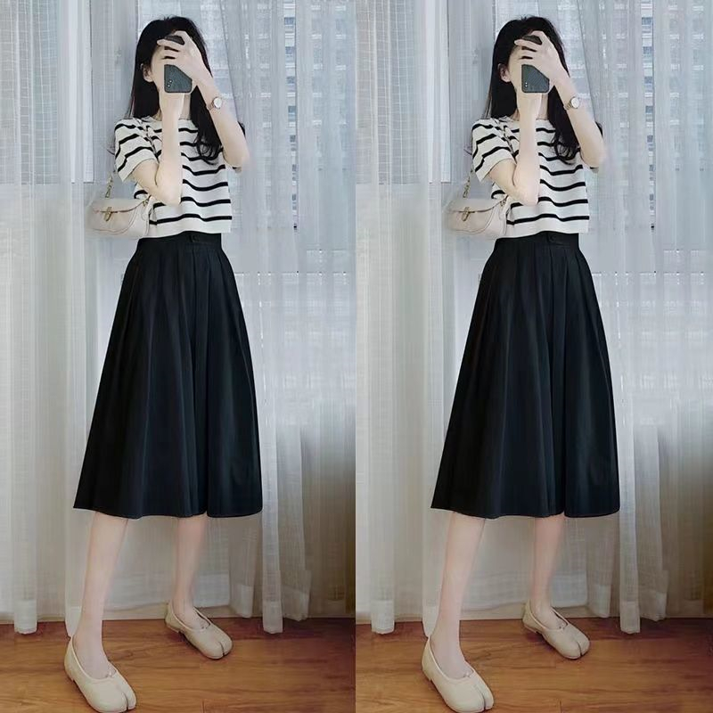 2022 Summer Women’s Casual Stripe T Shirt A-Line Skirts Korean Student Fashion Two Piece Dress Set Lady Simple Joker Outfits alx