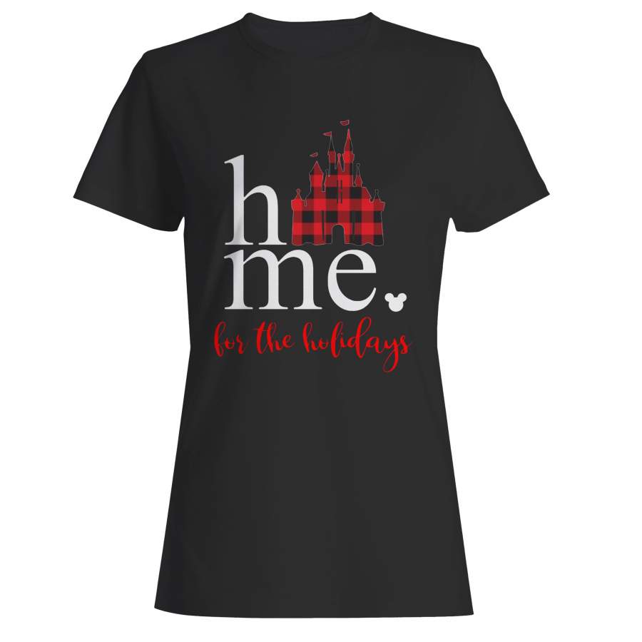 Home For The Holidays Buffalo Plaid Disney Castle Woman’s T-Shirt