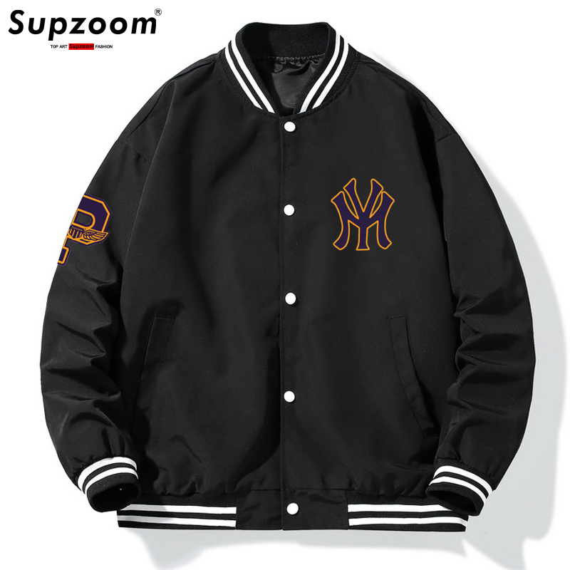 Supzoom 2022 New Arrival Letter Rib Sleeve Top Fashion Logo Single Breasted Casual Bomber Baseball Jacket Loose Cardigan Coat alx