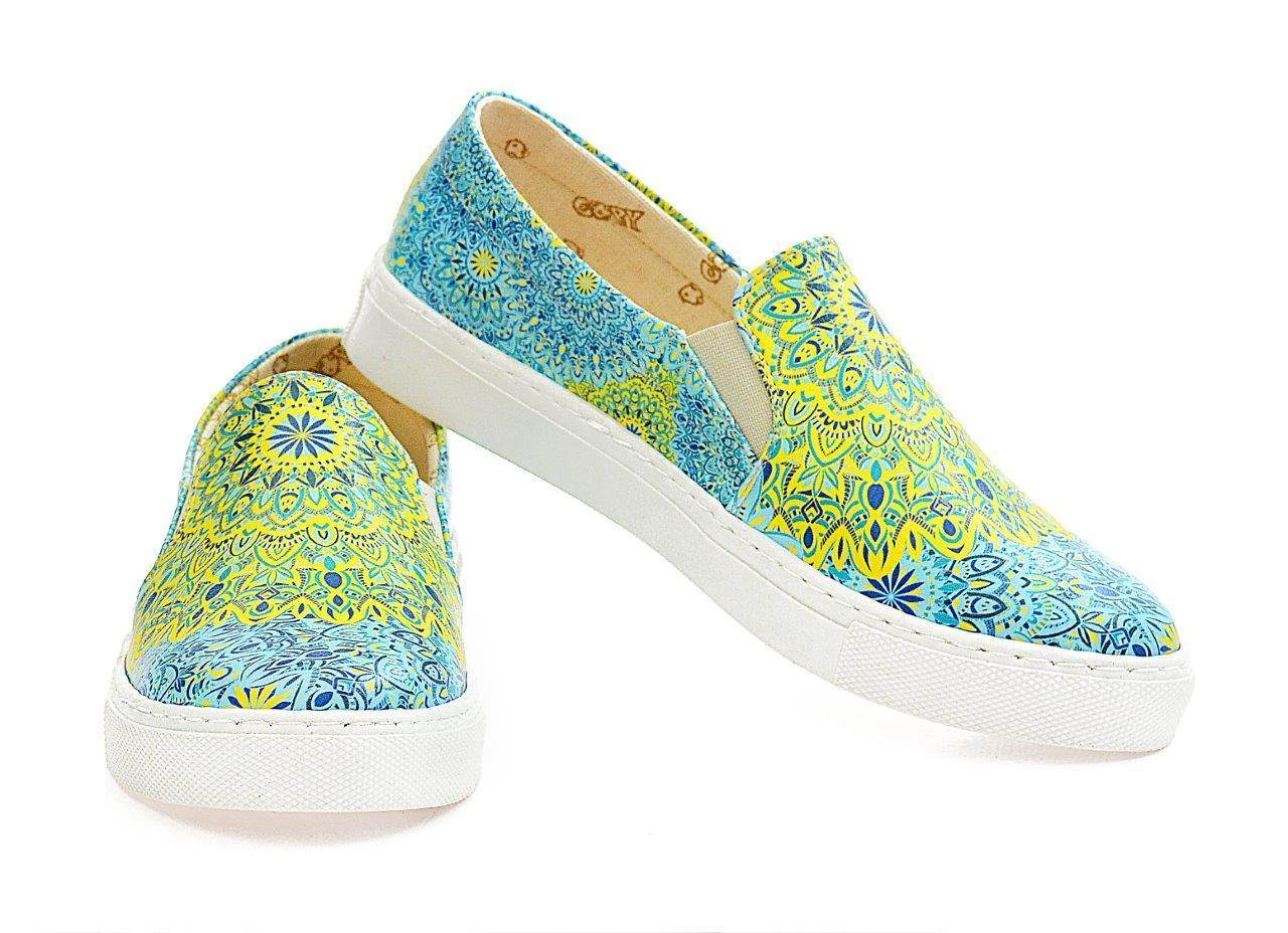 Blue And Yellow Pattern Slip On Sneakers Shoes Wvn4038