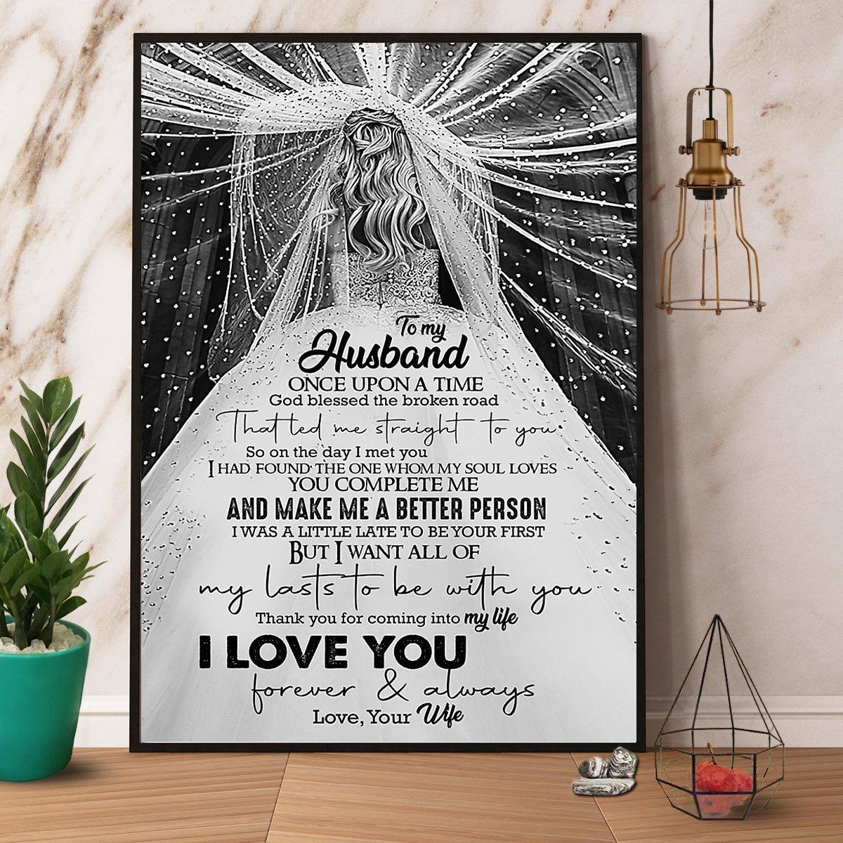 Beautiful Bride Wife To My Husband You Complete Me Make Me A Better Person Vintage  Poster No Frame