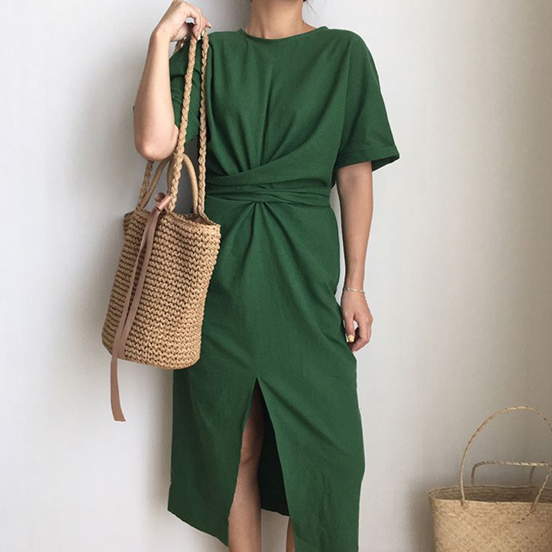 2018 women’s summer cotton bodycon vintage long dress female short sleeve bandage vestidos split plus size dresses alx