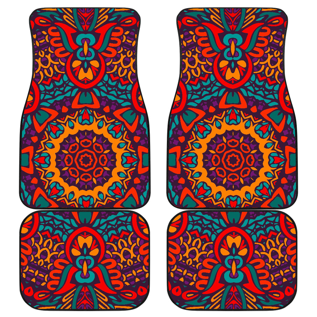 Bohemian Native Mandala Pattern Print Front And Back Car Floor Mats, Front Car Mat