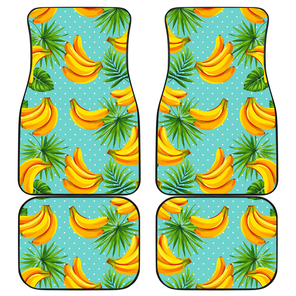 Banana Palm Leaf Pattern Print Front And Back Car Floor Mats, Front Car Mat