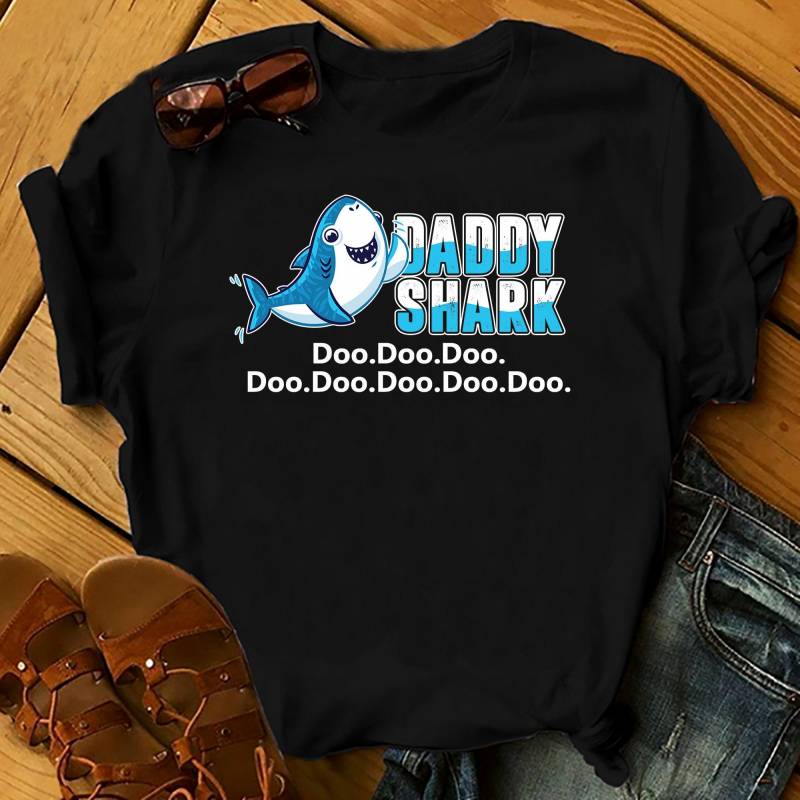 Crushtee Daddy Shark Doo Doo Doo Doo Family Shirts Men, Woman Birthday T Shirts, Summer Tops, Beach T Shirts Long Sleeve Hoodie