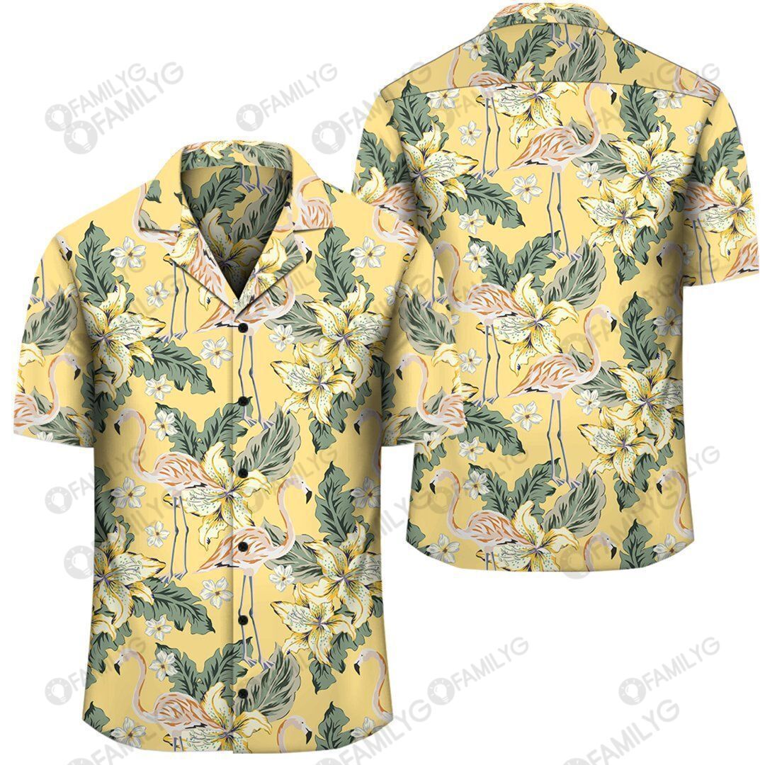 Tropical Flamingo Yellow Hawaiian Shirt Summer Hawaiian For Men, Women, Couple