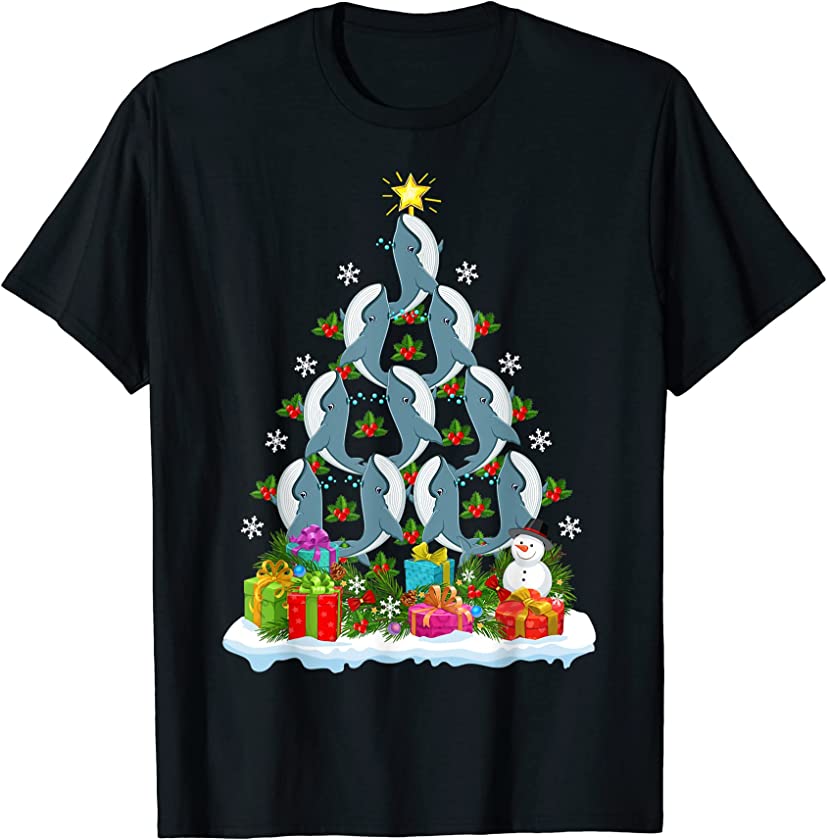 Whale Fish Xmas Tree Lighting Santa Whale Christmas T-Shirt