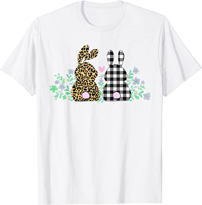 Bunny Buffalo Plaid Leopard Print Floral Happy Easter Day T-Shirt