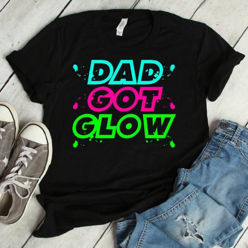 Crushtee Dad Got Glow Funny Shirt | glow party, dad got glow, glow in the dark, glow party shirt, birthday shirt, birthday party, neon party Long Sleeve Hoodie